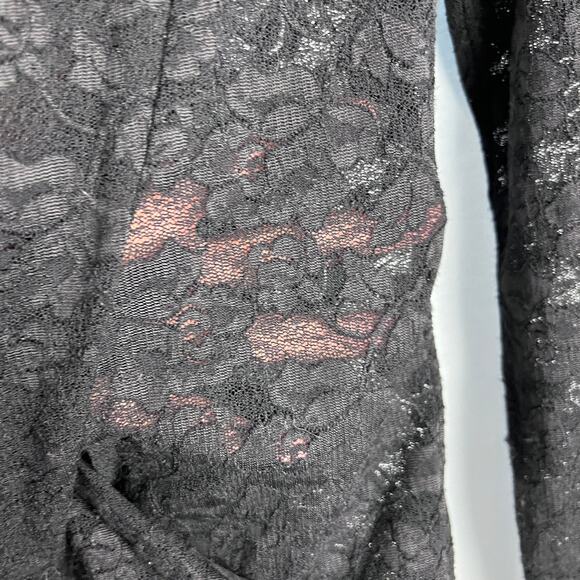 Free People Bodysuit Sneaky Surplice Black Lace Whimsigoth Witchy Dark Romantic - Picture 4 of 6